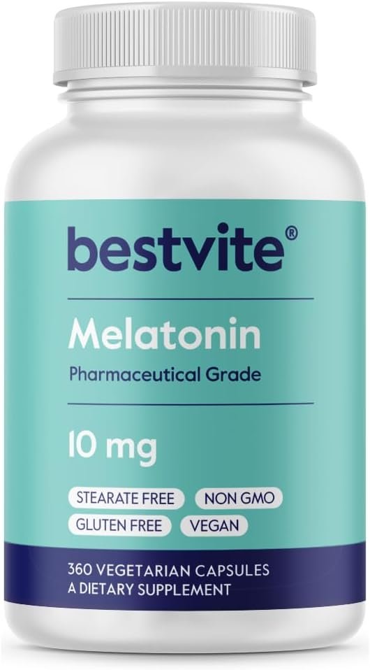 BESTVITE Melatonin 10 mg – 360 Veg Caps – No Stearates – No Sucralose, No Dextrose, No Silicon Dioxide, No Mannitol – Vegan – Non-GMO – Gluten-Free – Sleep Aid to Support Rest & Wake Cycles