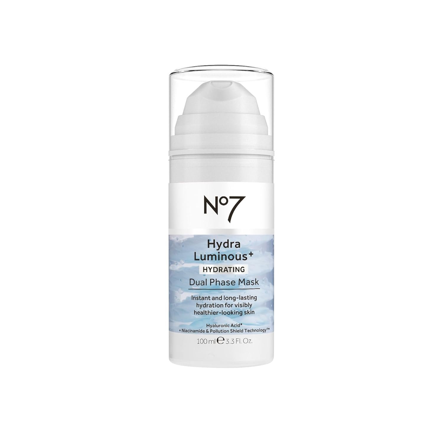 No7 HydraLuminous+ Hydrating Dual Phase Face Mask – Hyaluronic Acid Overnight Face Mask with Vitamin B3 Niacinamide for Skin Barrier Repair & Radiant-Looking Skin (3.5 Fl Oz)