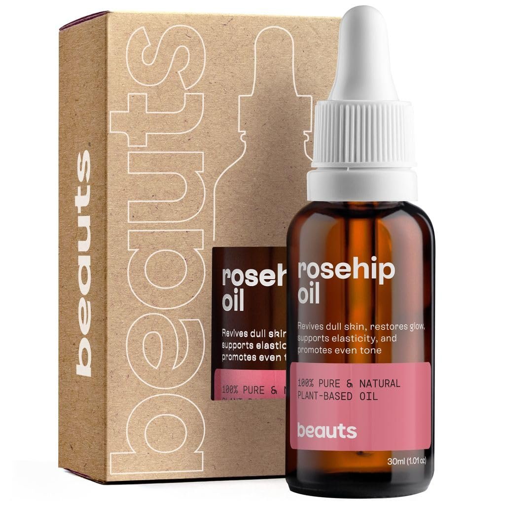 beauts Rosehip Seed Oil for Face – Cold-Pressed Chilean Rosehip Oil for Dark Spots, Fine Lines, Wrinkles & Dry Skin – Pure Unrefined Facial Serum – Vegan Skin Care – 1 oz