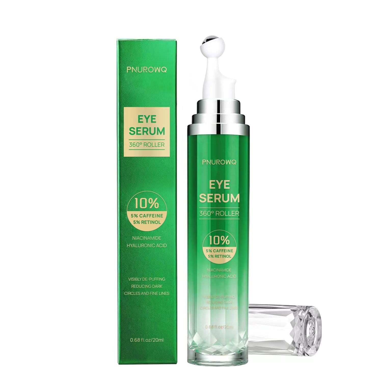 5% Caffeine Eye Cream, Under Eyes Serum for Dark Circles and Puffiness, 360° Massage Roller Ball Eye Bags Treatment Serum, Reduces Wrinkles Fine Lines for Women