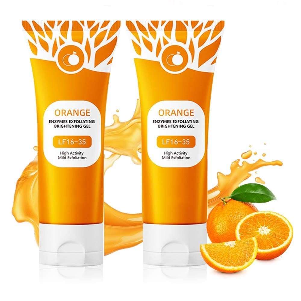 Orange Exfoliating Gel for Face & Body, 2025 Exfoliating Cleansing Gel Scrub, Orange Enzymes Gels, Deep Clean Pores, Remove Blackheads & Moisturize Skin, All Types Skin, 2PCS