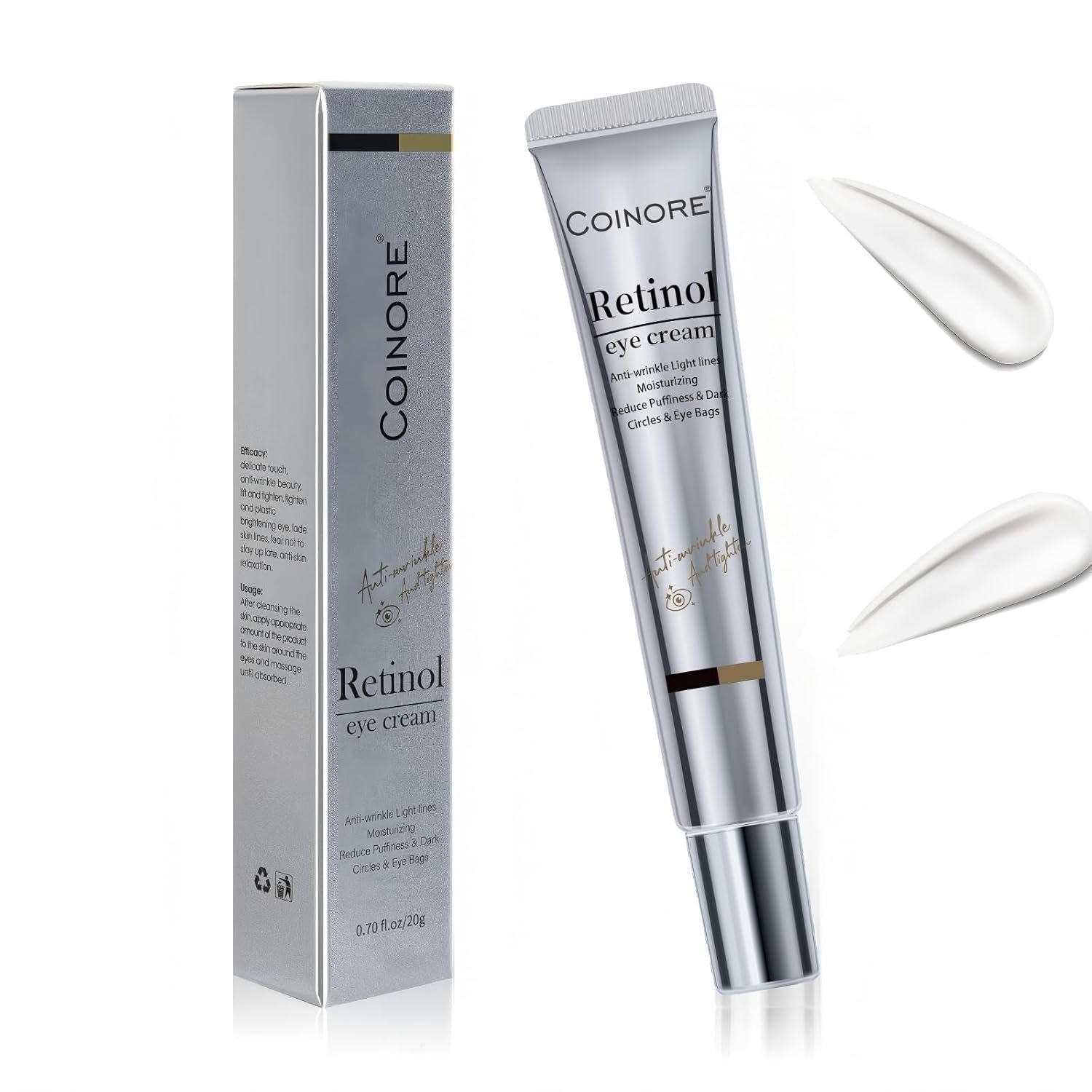 Retinol Under Eye Cream – Anti Aging Eye Cream for Dark Circles, Puffiness, Wrinkles, Reduces Eye Bags, Fine Lines & Crow’s Feet for Women & Men, 0.7 Fl Oz