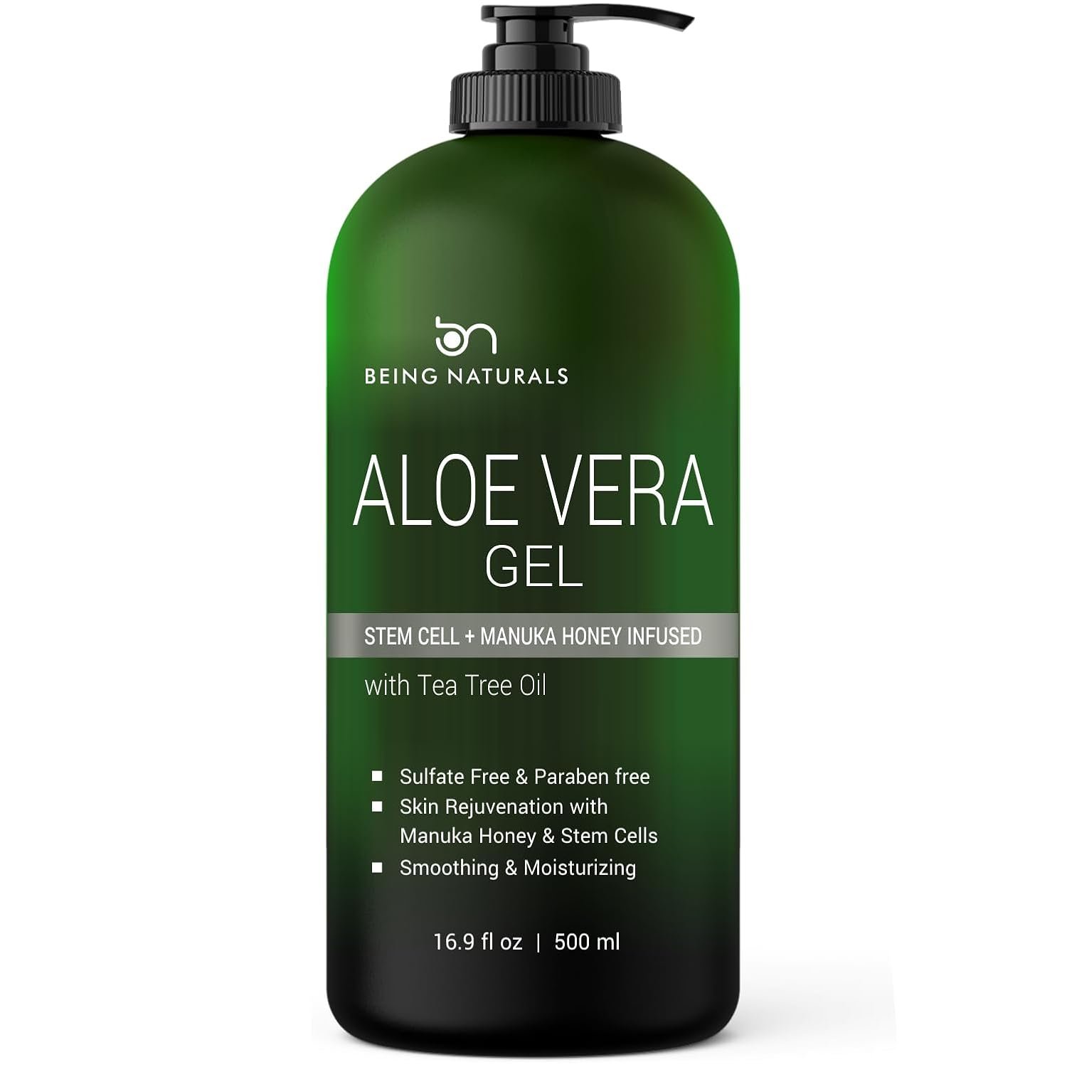 Aloe vera Gel – from 100% Pure Organic Aloe Infused with Manuka Honey, Stem Cell, Tea Tree Oil – Natural Raw Moisturizer for Face, Body, Hair. Perfect for Sunburn, Acne, Razor Bumps 16.9 fl oz
