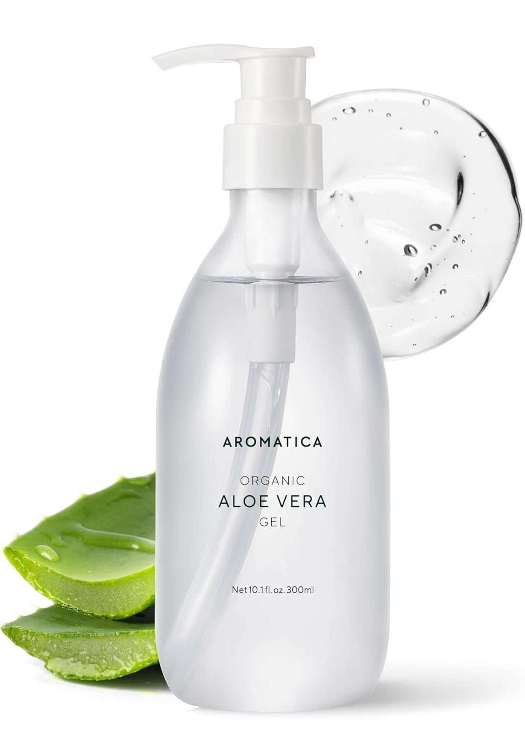 AROMATICA Organic Aloe Vera Gel, After Sun Care and Sunburn Relief with Pure Aloe Vera Gel Face&Hair, Sun Burn Moisturizer EWG Verified (10.14oz/300ml)