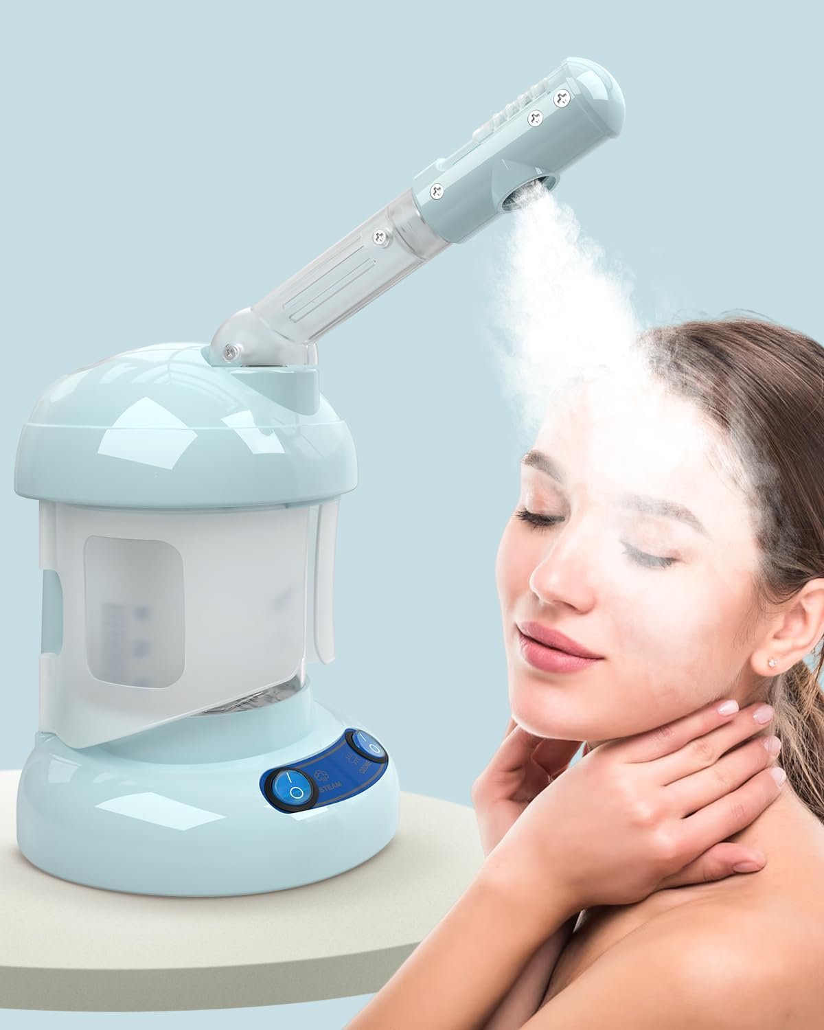 Tabletop Facial Steamer – Ozone Steamer with 360° Rotatable Arm – Professional Nano Ionic Facial Steamer for Deep Cleaning – Portable for Personal Care Use at Home or Salon, Blue