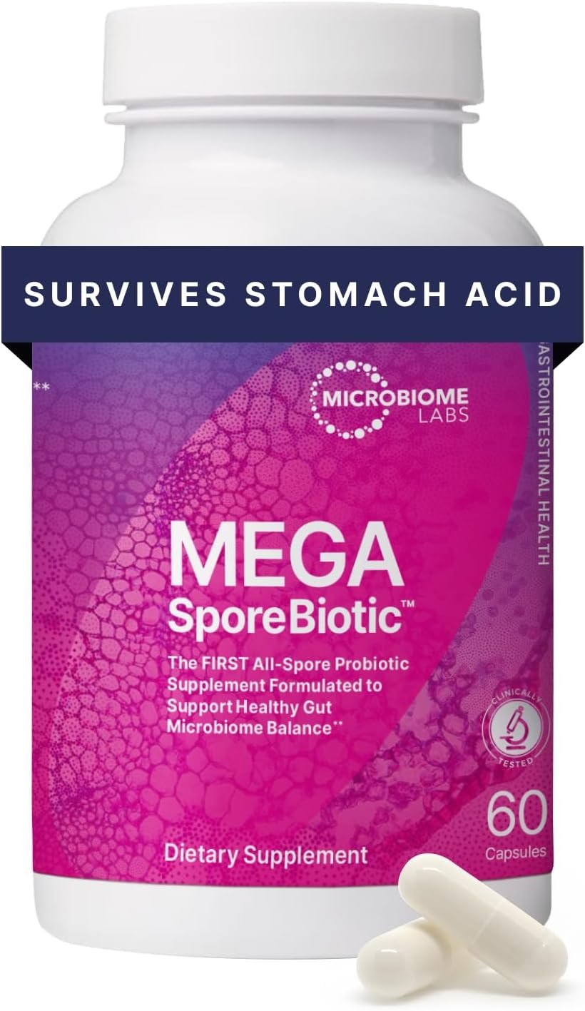 Microbiome Labs MegaSporeBiotic Probiotics for Women & Men – Spore-Based Probiotic for Gut Health & Digestive Support – Shelf-Stable, Travel-Friendly, Mens & Womens Probiotics (60 Capsules)