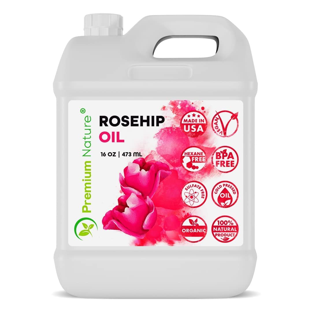 Premium Nature Rosehip Oil For Face for Women, Rosehip Seed Pure Cold Pressed Unrefined For Hair and Nails Skin Care Moisturizer, Rose Hips Face Oils and Serums 16 oz