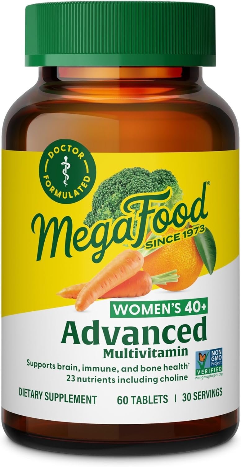 MegaFood Women’s 40+ Multivitamin – Multivitamin Supplement for Women with Iron, Vitamins C, B12, K2, A, B6, Choline, and more – Non-GMO, Gluten-Free – Vegetarian – 60 Tabs (30 Servings)