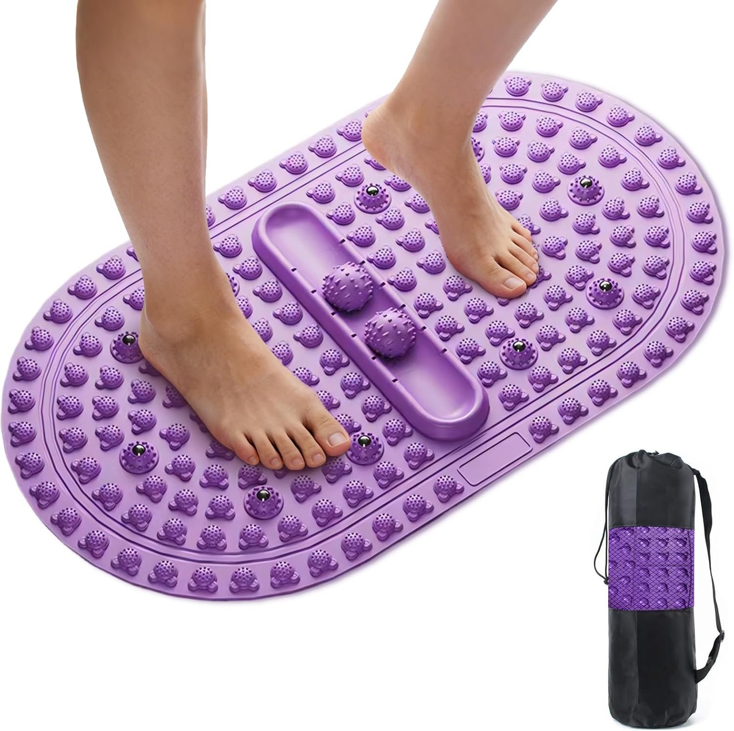 Extra-Large Foot Acupressure Mat 27 Inches, Foot Massage Pad with 2 Massage Balls, Portable Reflexology Mat for Feet Relaxation, Home & Gym & Office Use (Purple)