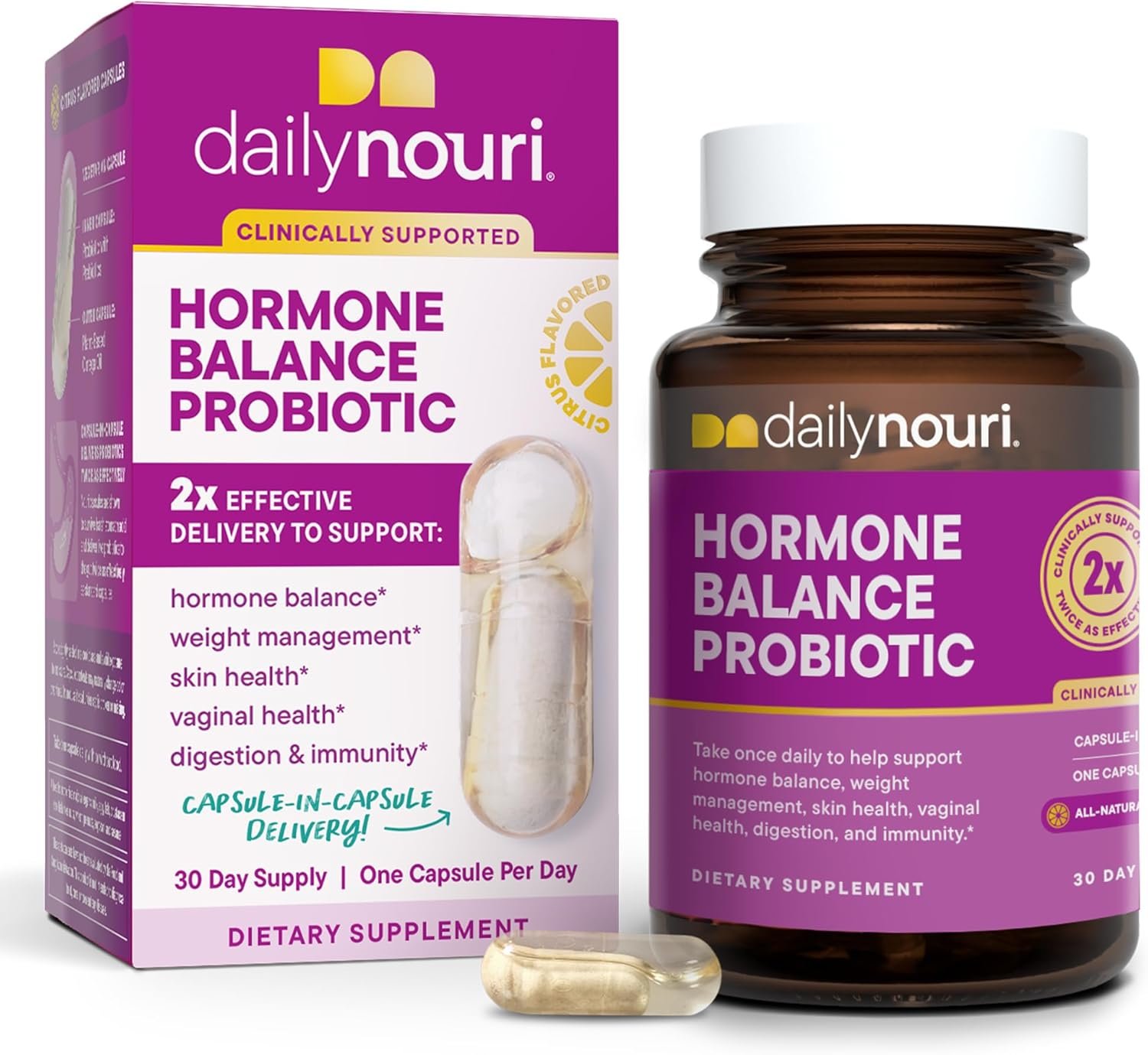 Daily Nouri Hormone Balance Probiotics for Women | Supports Estrogen Metabolism, PMS, Hormonal Acne & Bloating | 7 Clinically Studied Strains + Plant-Based Omega | 30-Day Supply