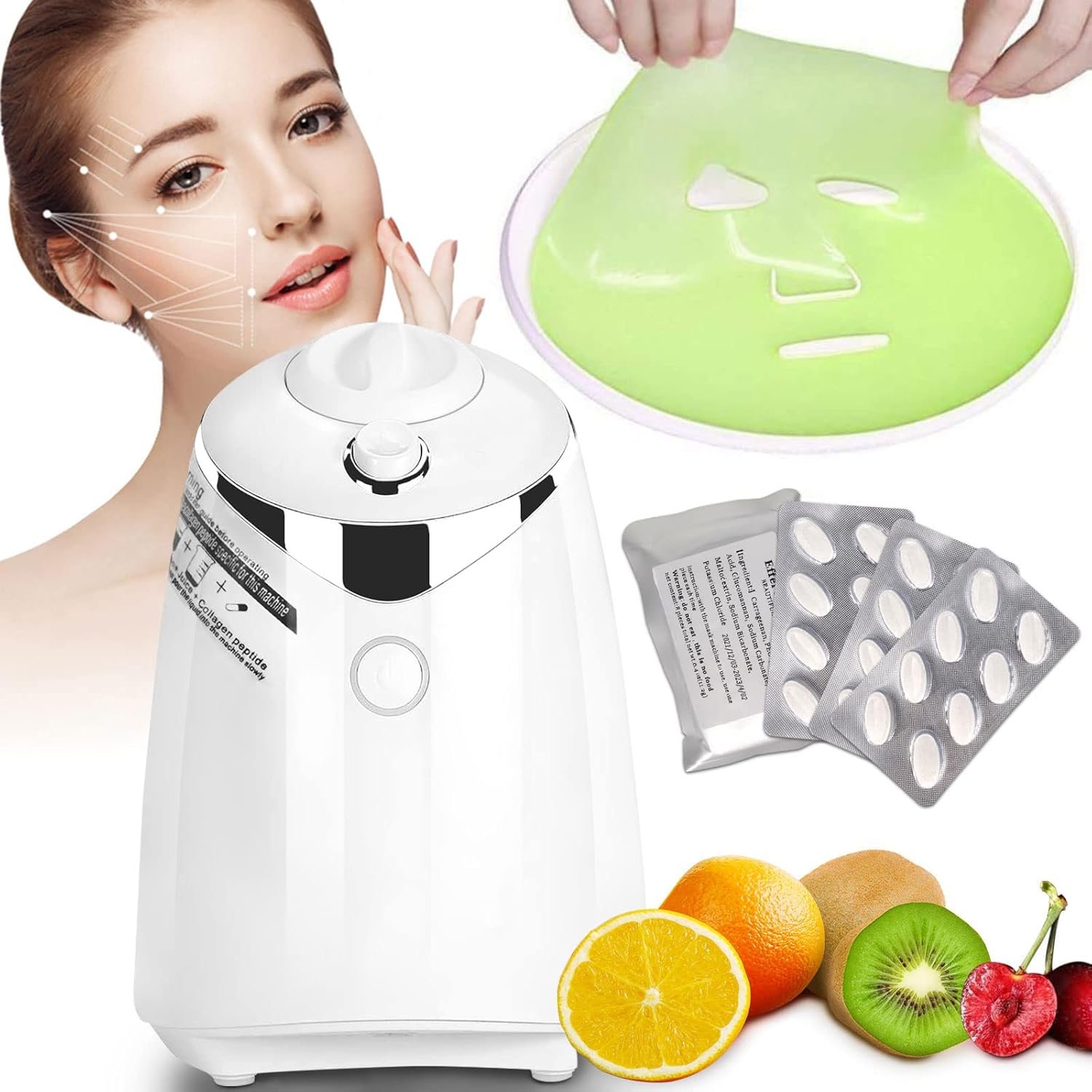 Face Mask Maker Machine – DIY Fruit Vegetable Facial Pack Machine Kit with Collagen Pills Smart Automatic Face Cream Beauty Making for Facial/Eyes SPA