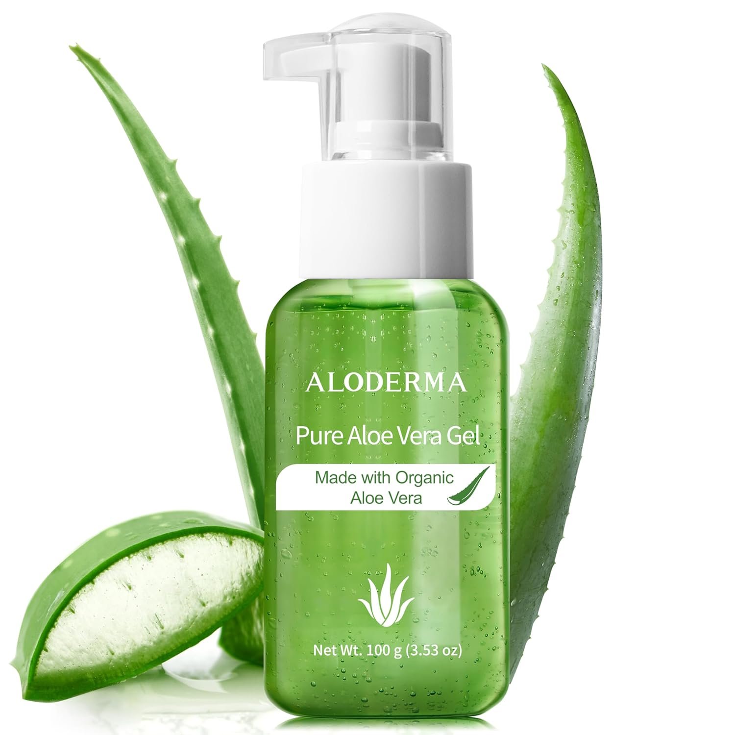 Aloderma Pure Aloe Vera Gel Made within 12 Hours of Harvest with 99% Organic Aloe Vera, Easy Travel Size for Body, Face, & Scalp, Cooling, Soothing Instant Relief for Skin & Sunburn, Pump Bottle