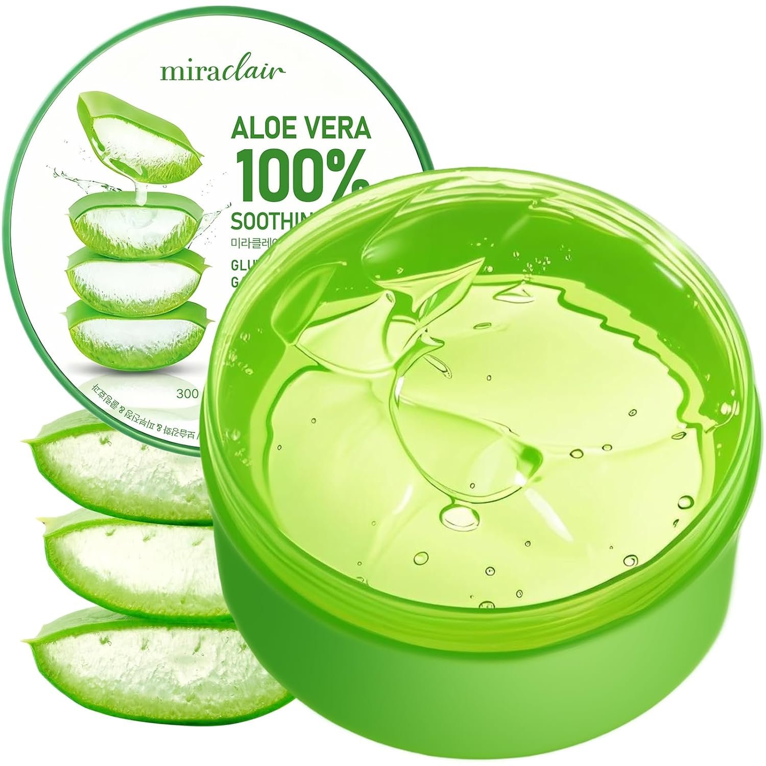 MIRACLAIR Aloe Vera Gel for Face, Skin, Hair & Sunburn Relief, Aloe Vera for Burns, Made with 100% Pure Aloe Gel for All Skin Types Made in Korea. 300ml (10.1fl.oz) (1)