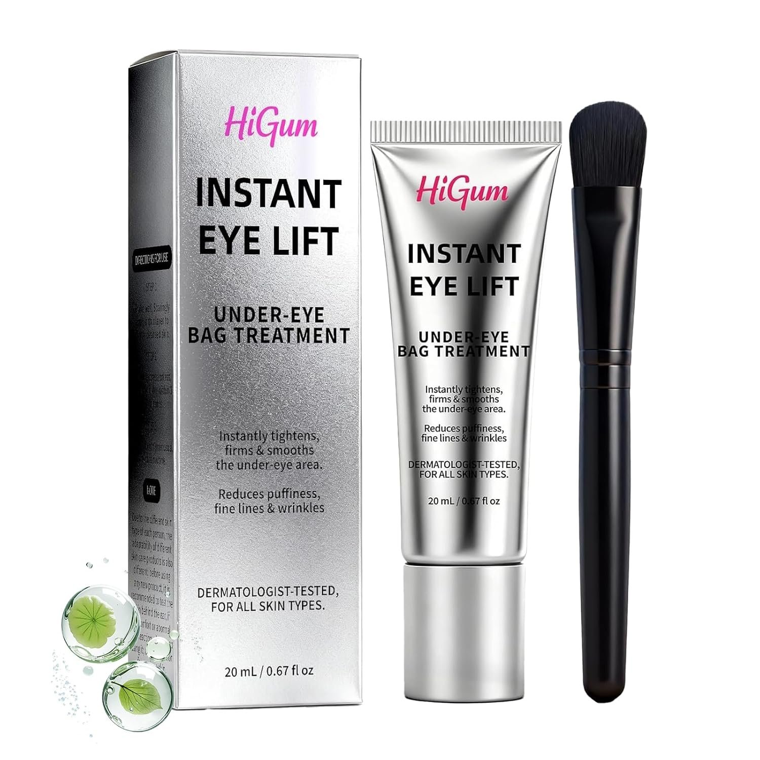 Instant Firm Eye Tighter, Under Eye Treatment for Bags, Wrinkles, Puffiness & Dark Circles, Anti-Aging Under Eye Cream with Precision Application Brush | All Skin Types （1）