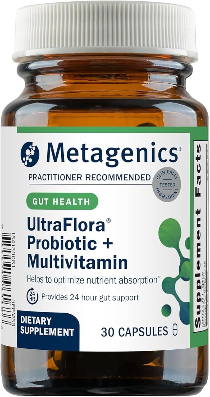 Metagenics UltraFlora Probiotic + Multivitamin – All-in-One Daily Gut Health & Digestive Balance Support* – Clinically Tested Probiotic Blend with 17 Essential Nutrients – Gluten-Free – 30 Capsules