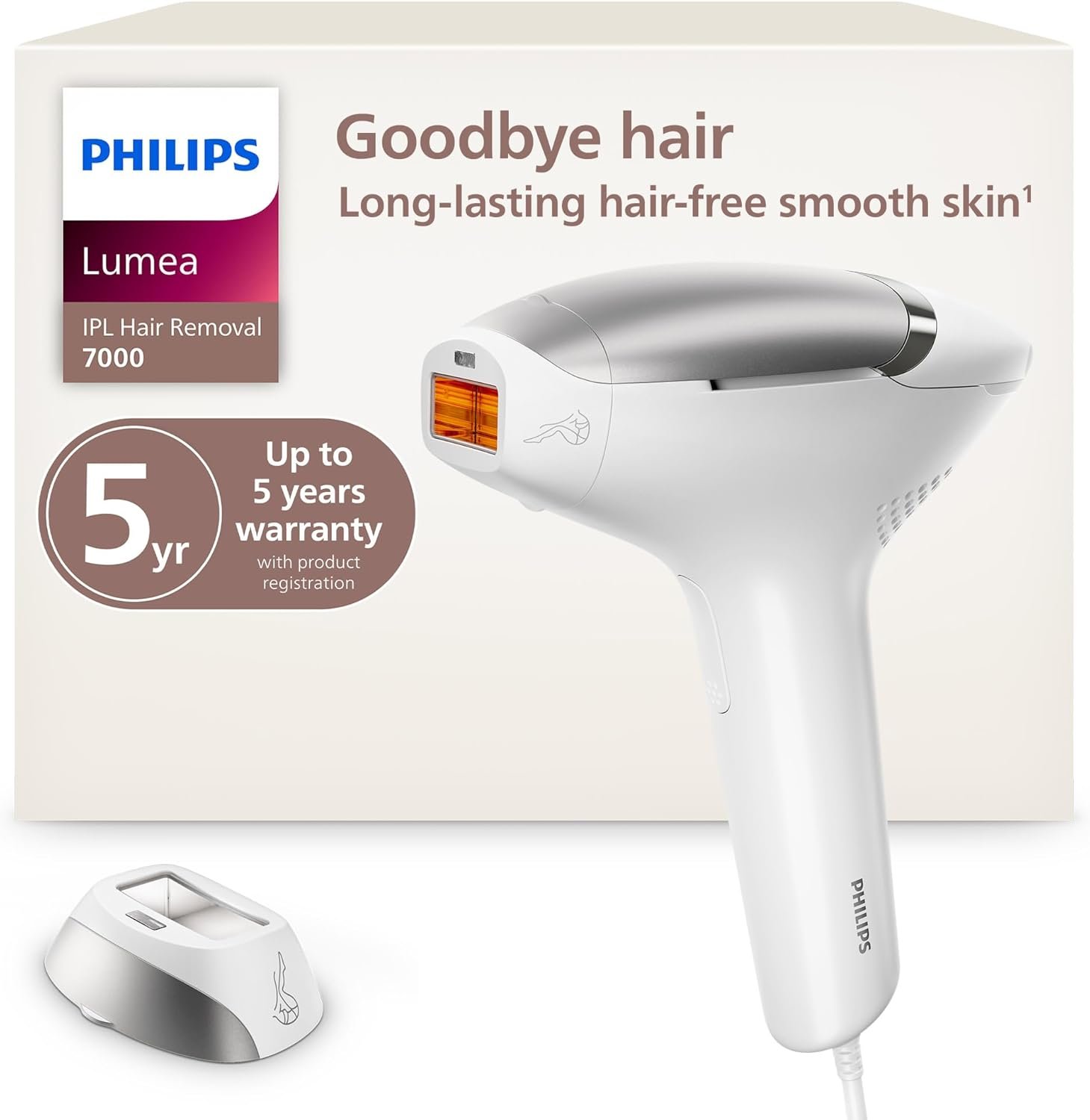 Philips Lumea 7000 Series IPL Hair Removal Device – Permanent Laser Hair Reduction for Women & Men, Easy and Comfortable Use at Home, SenseIQ, Uniquely Curved Attachment for Body, BRI931/03