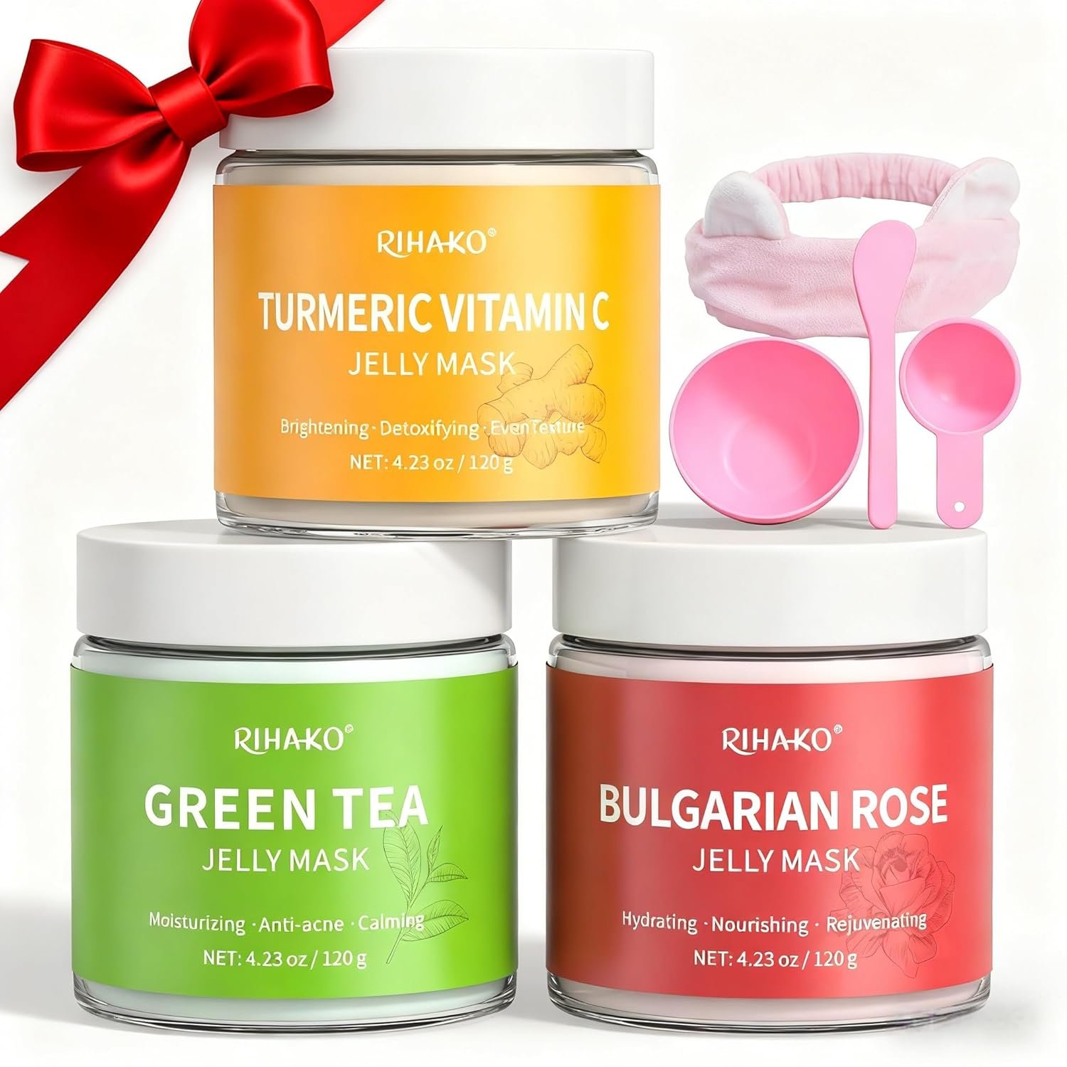 Jelly Mask For Facial Skincare Gift Kits, Peel-Off Hydrating Icy Jelly Mask, Hydrogel Jelly Face Mask Set,Turmeric Vitamin C, Rose & Green Tea,Diy Home Spa Kit – Gift for Him & Her