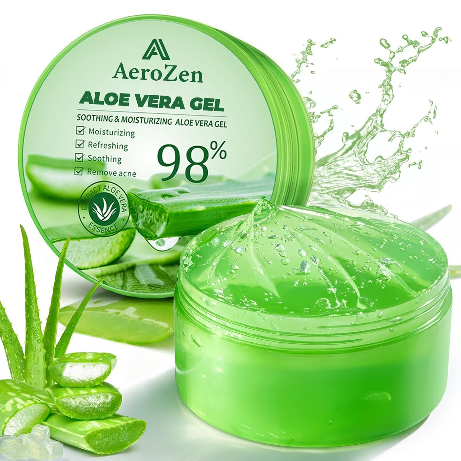 Aero Zen Organic Aloe Vera Gel for Face & Body Made within 12 Hours of Harvest, 98% Pure Aloe Vera Gel for Skin,Scalp,& Hair, Soothing Aloe Face Moisturizer,Multipurpose Skin Care（10oz）