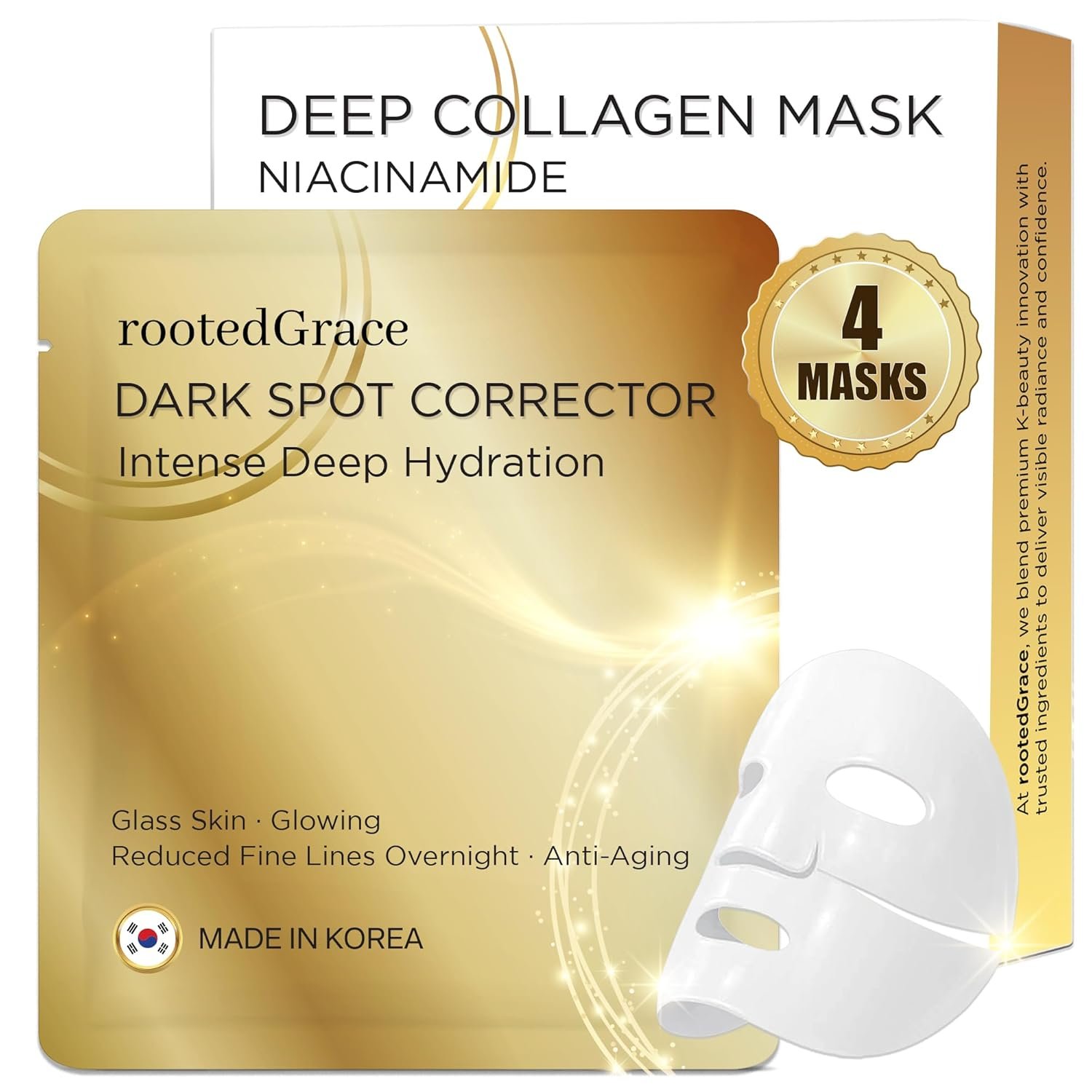 Overnight Collagen Face Mask – 4pk Hydrogel Korean Skincare for Glass Skin – Niacinamide Dark Spot Corrector & Pore Minimizer – Anti-Aging & Deep Hydration (0.88oz ea)