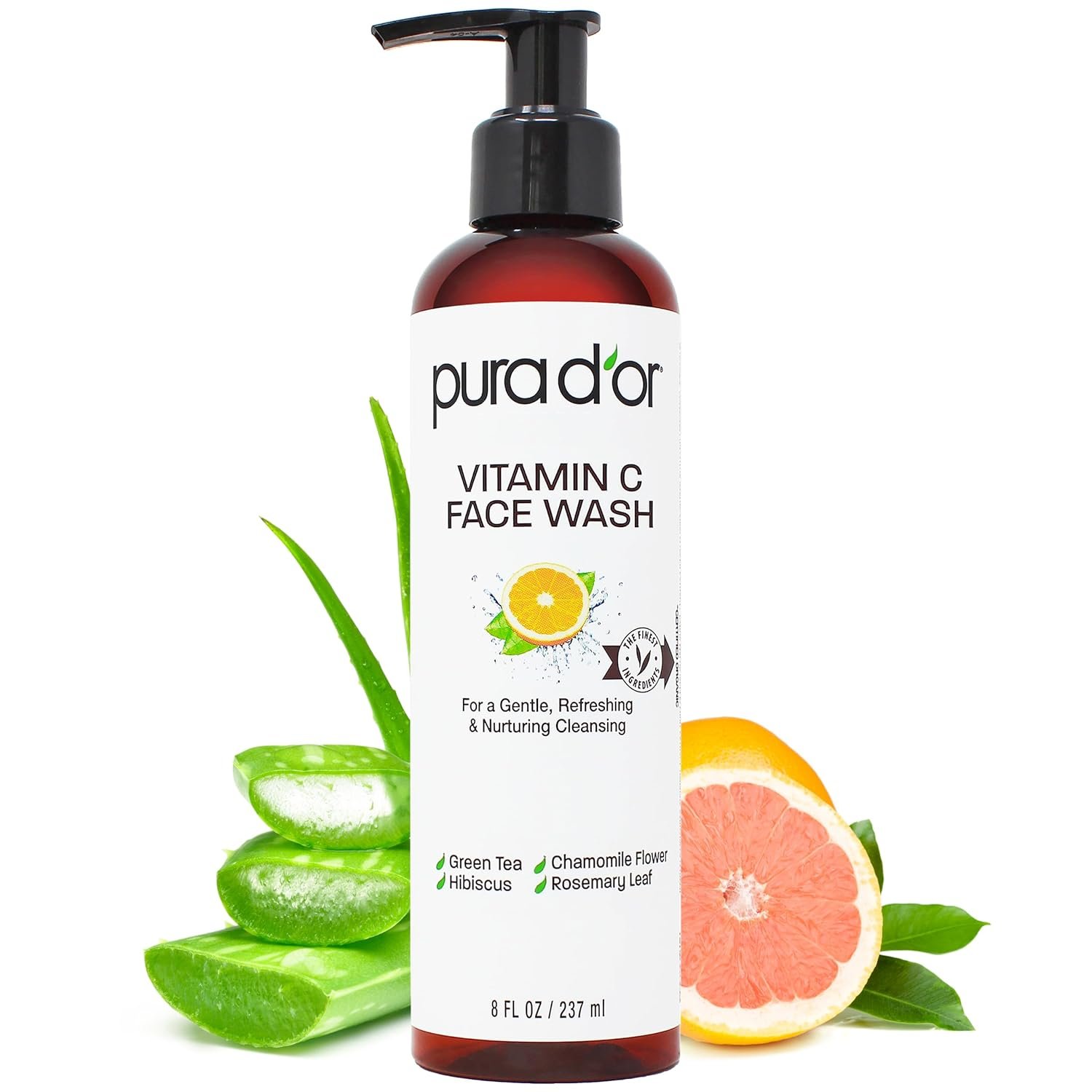 PURA D’OR 8 Oz Vitamin C Face Wash – Antioxidant Rich Facial Cleanser For Radiant Glow & Even Skin Tone – Gentle, Refreshing, Nurturing, Hydrating – Sulfate & Paraben Free – All Skin Types
