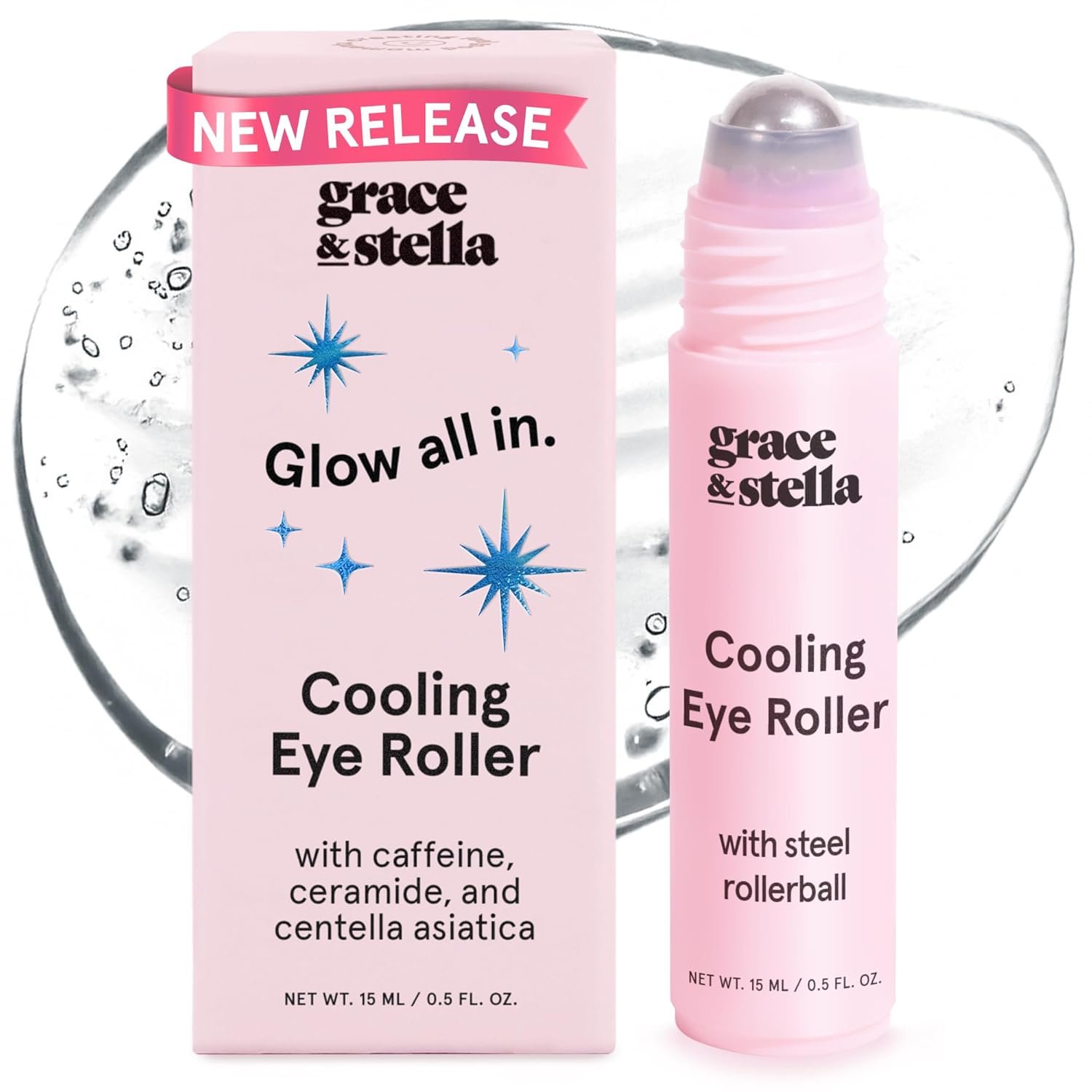 grace & stella Under Eye Brightener with Cooling Metal Rollerball – Centella Asiatica & Caffeine Eye Serum for Puffy Eyes – Travel Essentials – Under Eye Cream – Travel Essentials (15ml / 0.51floz)