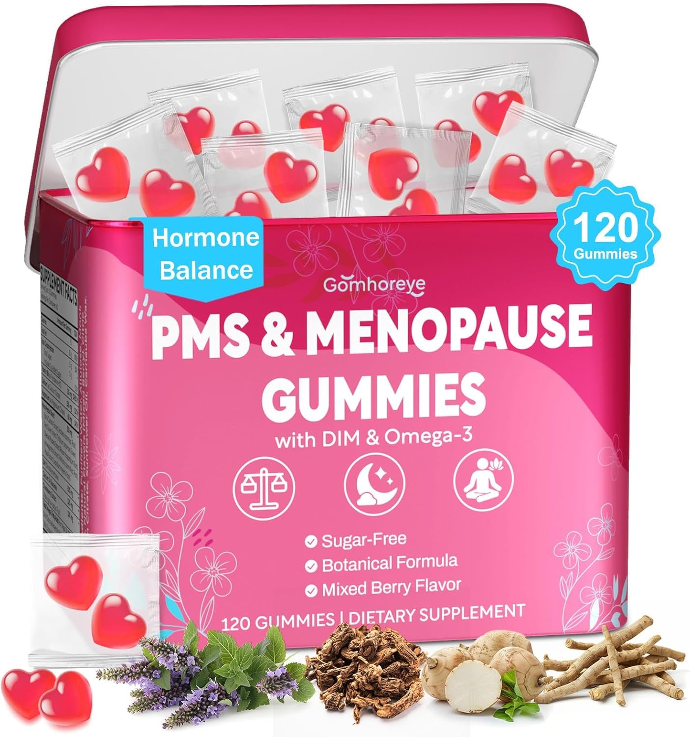 Menopause Supplements for Women, Hormone Balance & PMS Relief Gummies, with DIM, Vitamin B6, Chasteberry & Black Cohosh, Hormone Harmony Supports Hot Flashes | Night Sweats | Mood* Swings, 120 Gummies