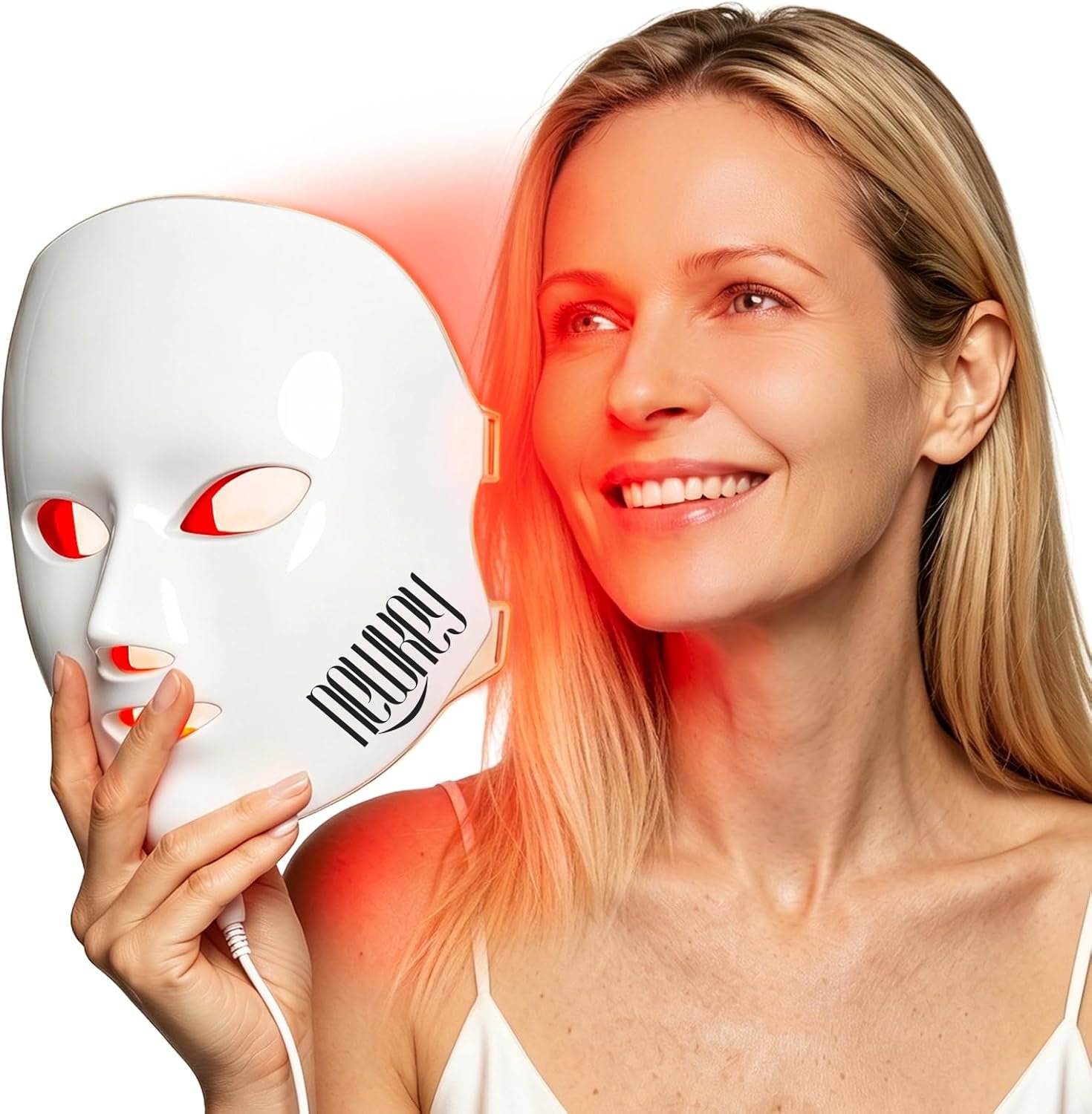NEWKEY 4D LED Red Light Therapy Mask for Face Skin Glowing,630nm Led Light Therapy Face Mask Anti Wrinkle, Blue Light Therapy Face Mask for Acne,Home use,450 LED Chips,Birthday gift,Plug in