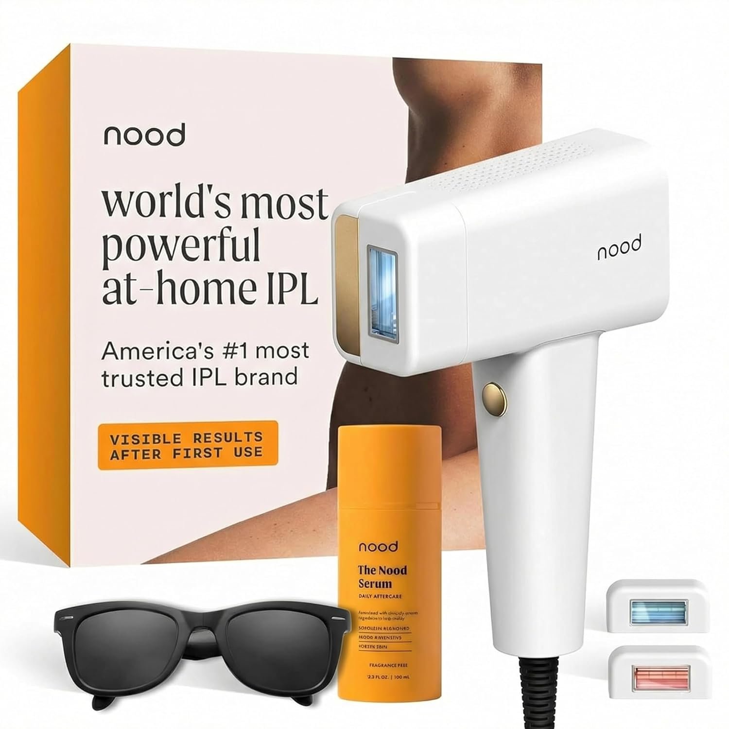 Nood™ NEW Flasher Pro + Slow-Grow Serum — IPL Laser Hair Removal Device for Women & Men + After Shave Serum to Slow Hair Regrowth While Reducing Ingrown Hair & Skin Irritation — Gloss White