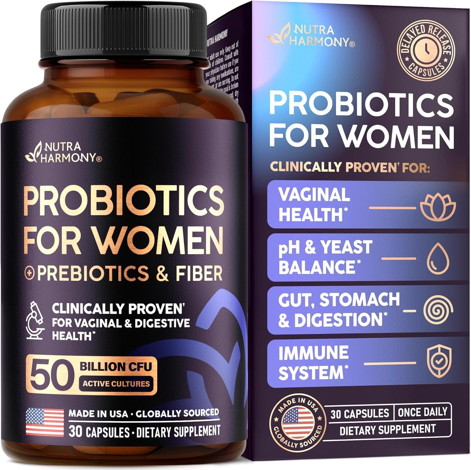 Probiotics for Women 50 Billion CFU – Vaginal Probiotics Clinically Proven for Yeast & pH Balance – Digestion & Bloating Relief – 8 Strains + Prebiotics – Delay Release – Lab Tested, 30 Capsules