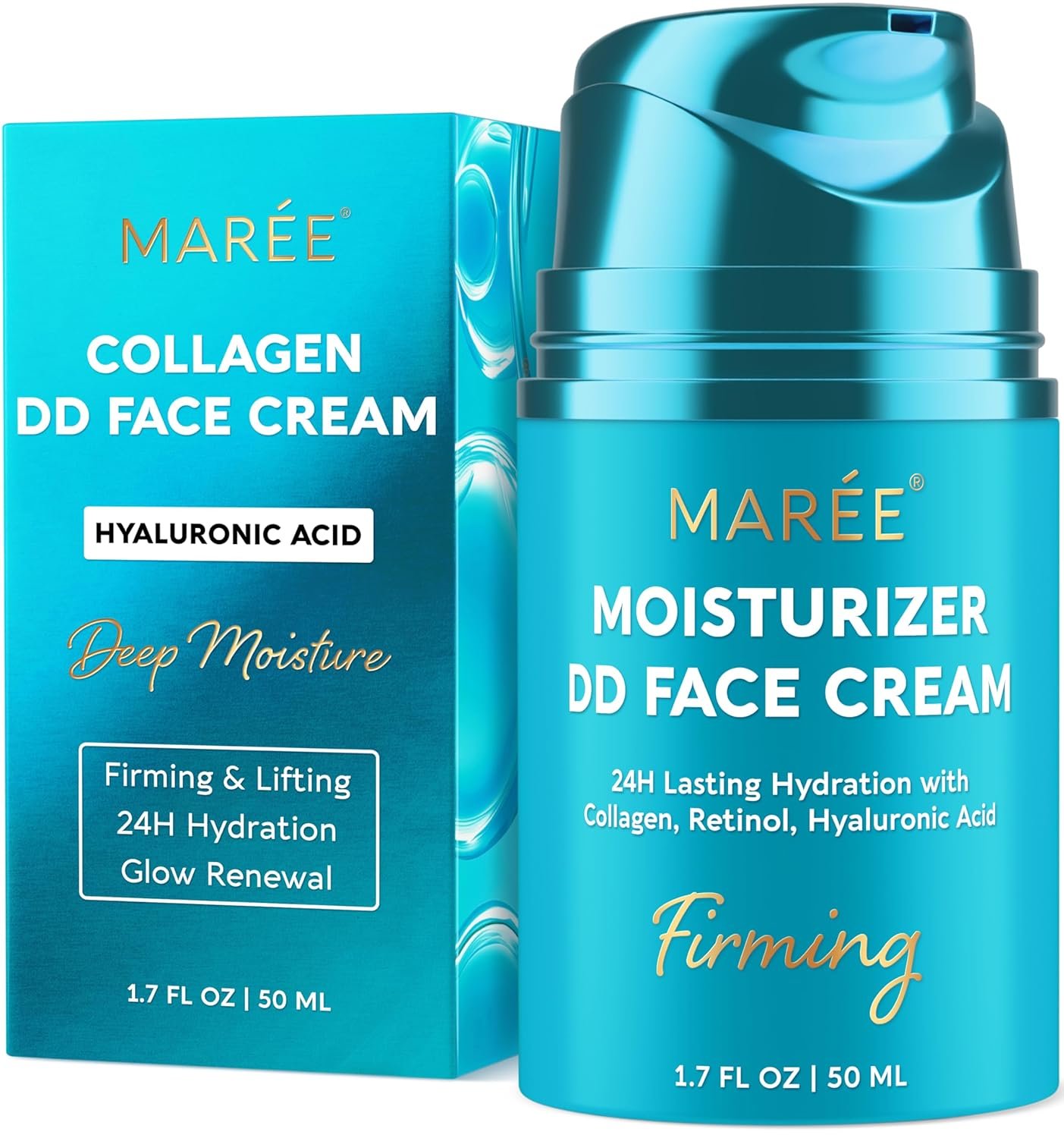 MAREE Face Moisturizer – Firming & Lifting Face Cream for Women with Collagen, Retinol & Hyaluronic Acid – Day & Night Anti-Aging Facial Wrinkle DD Cream Moisturizer for Dry Skin – Crema Para la Cara