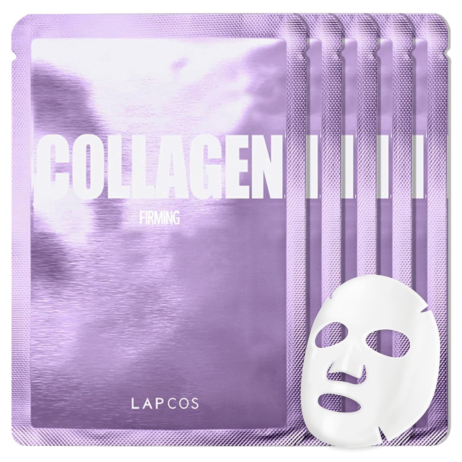 LAPCOS K Beauty Collagen Sheet Mask – Firming & Age-Defying Face Masks with Collagen Peptides – Minimizes Fine Lines & Restores Skin Elasticity – Breathable PT Cell Sheet Korean Skin Care (Pack of 5)