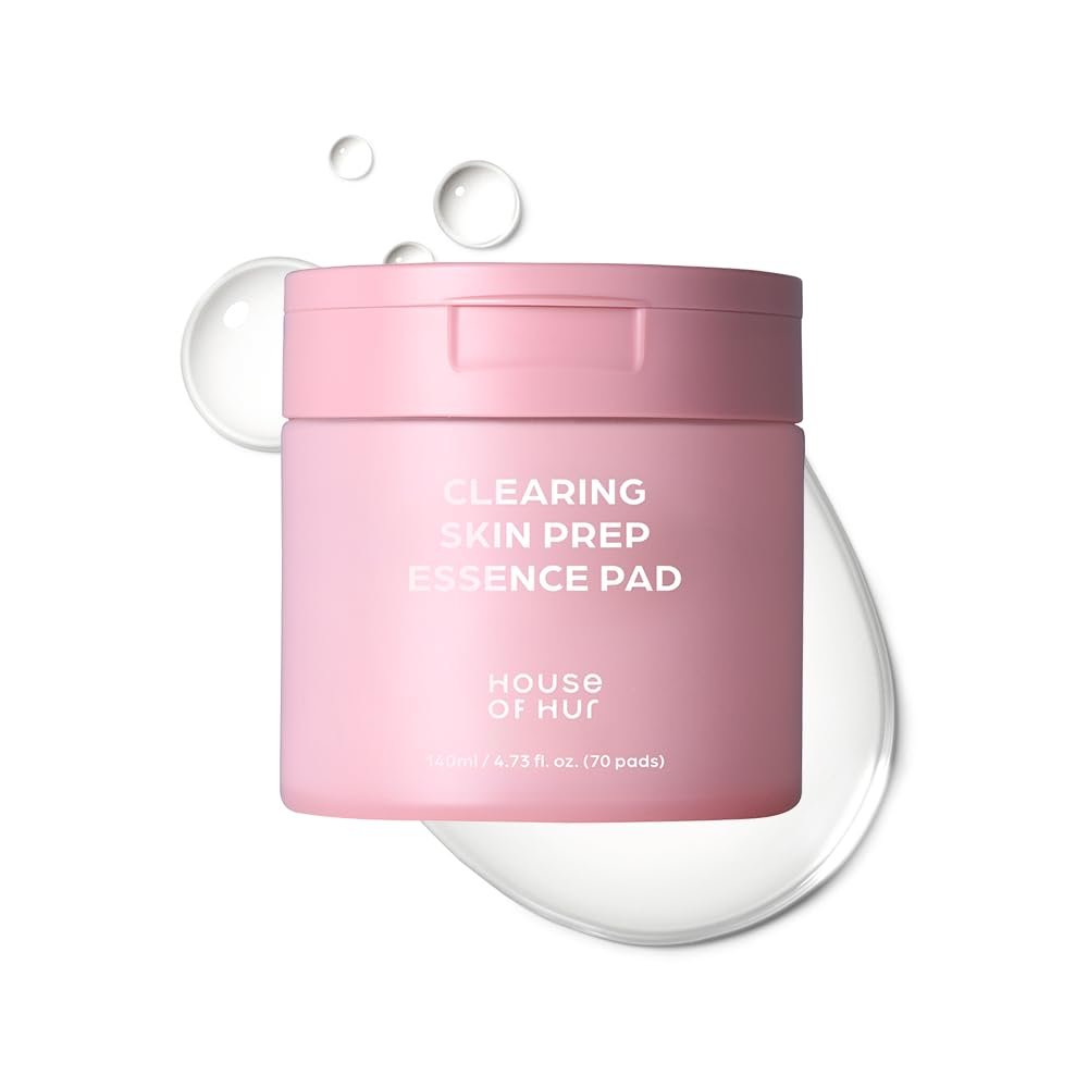 House of Hur Clearing Skin Prep Essence Pads – Fungal Acne Safe AHA BHA PHA Exfoliating Toner Pads with Red Beet Extract – Alcohol-Free, Fragrance-Free – Korean Skincare – 70 Pads (140 ml)
