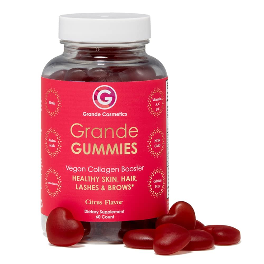 Grande Cosmetics Vegan Collagen Hair Vitamin Gummies with Biotin, Folic Acid & Vitamin C – for Healthier-Looking Hair, Skin, Lashes & Brows – Citrus Flavor (60 Gummies, 1-Month Supply)