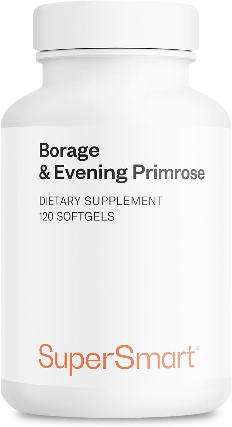 Supersmart – Borage & Evening Primrose (High Potency) – GLA Oil Gamma Linolenic Acid Cold Pressed – with Vitamin E, Borage Oil & Evening Primrose Oil Supplement | Non-GMO & Gluten Free – 120 Softgels