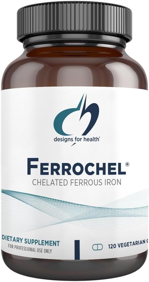 Designs for Health Iron – Vital for Energy Production, Immune & Brain Health, High Absorption Ferrochel Chelated Iron for Women & Men as Ferrous Bisglycinate Chelate – Pregnancy Safe (120 Vegan Caps)