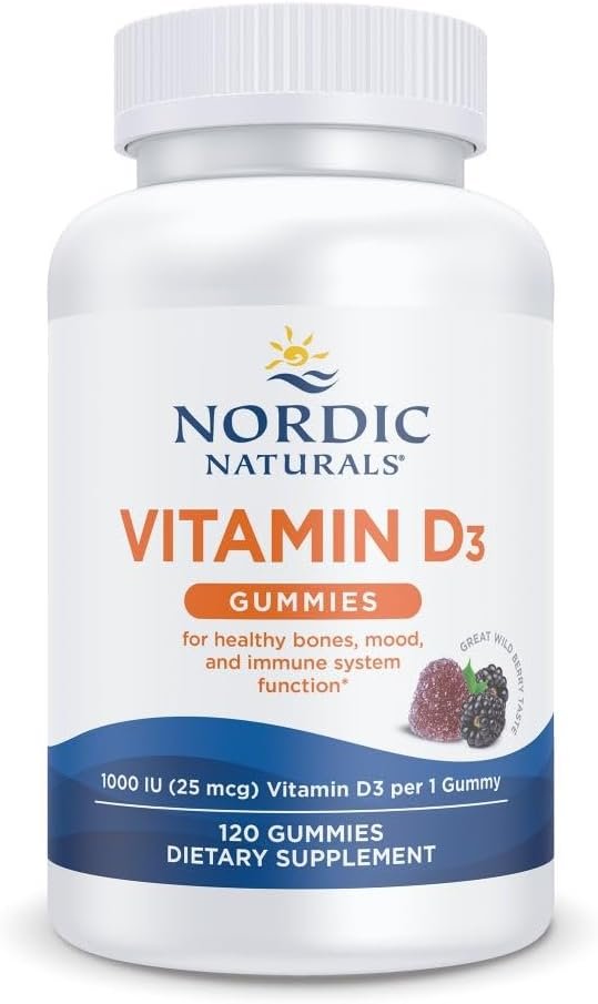 Nordic Naturals Vitamin D3 Gummies, Wild Berry – 120 Gummies – 1000 IU Vitamin D3, 1.4 mg Iron – Great Taste – Healthy Bones, Mood & Immune System Function – Non-GMO – 120 Servings