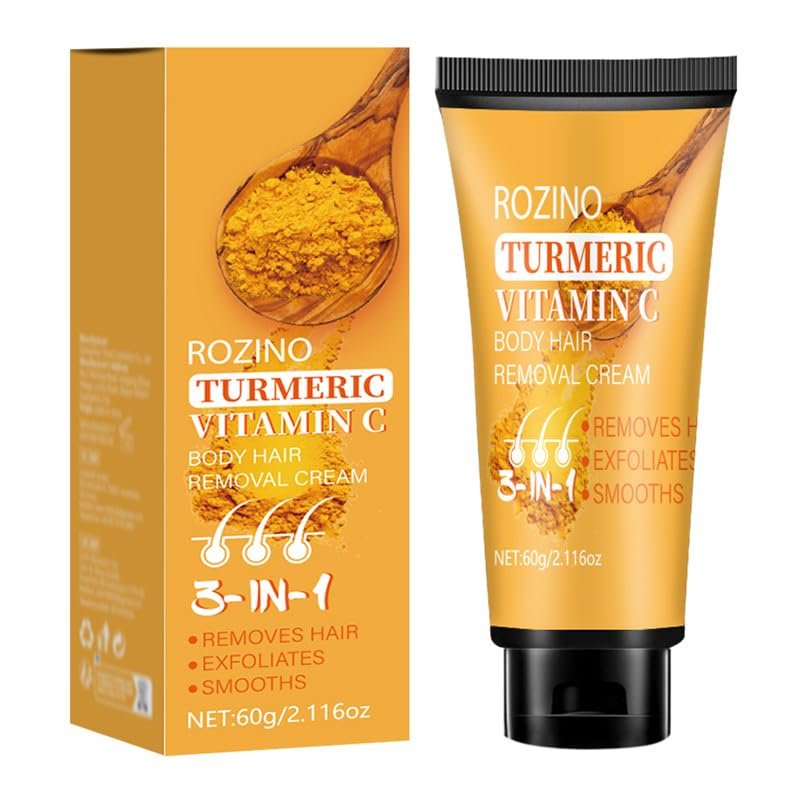 Turmeric + Vitamin C Hair Removal Cream, Facial Moisturizing for Women, Upper Lip Remover, Depilatory Cream, Painless, Non-Irritant for Sensitive Skin, For Intimate Area, Arms, Legs,