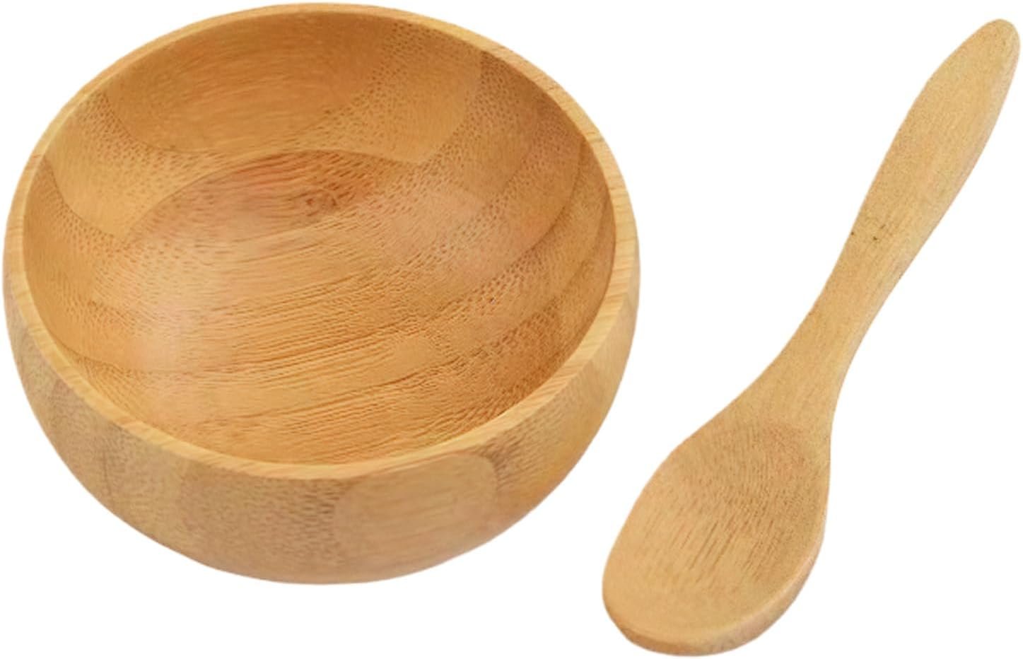 Happyupcity Bamboo Face Mask Mixing Bowl with Mini Spoon Set Small Facial Skin Care Mask Bowl Facemask Mixing Tool DIY Cosmetic Tool Kit for Women Lady Home Use