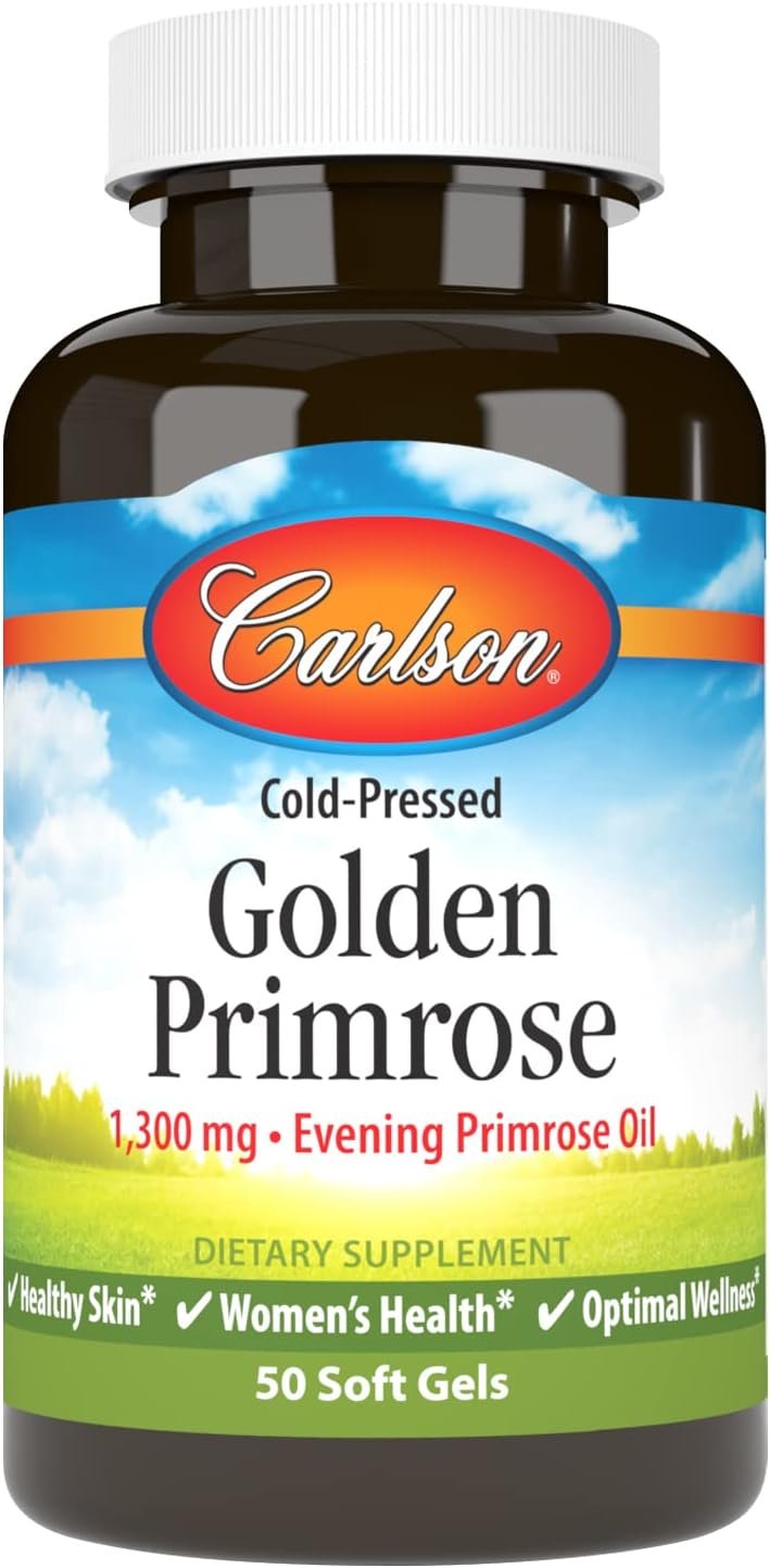 Carlson – Golden Primrose, 1300 mg Evening Primrose Oil, Cold-Pressed, Healthy Skin, Women’s Health & Optimal Wellness, 50 Softgels