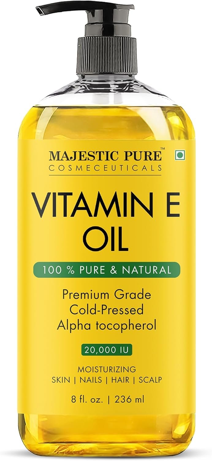 Majestic Pure Oil – 100% Pure and Natural- Cold Pressed & Hexane Free Natural Hair Growth Oil for Eyelashes, Eyebrows, Skin, Body, Face, Nails & Scalp – Vitamin E Oil 8 Fl Oz