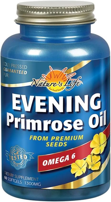 Nature’s Life Evening Primrose Oil 1300 mg | PMS and Menopause Balance Support for Women | Skin Health | 60ct