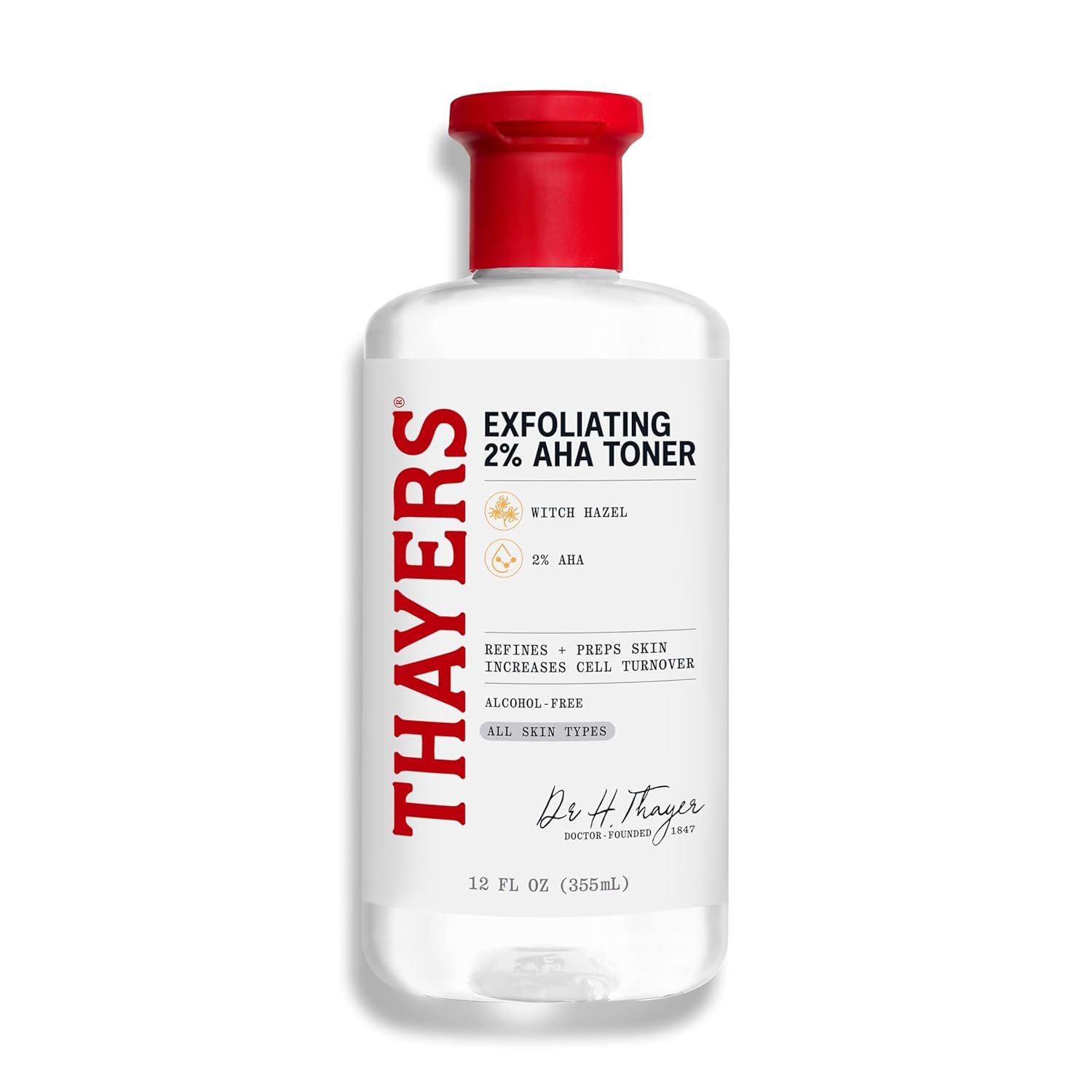 Thayers 2% AHA Exfoliating and Brightening Toner with Glycolic Acid, Lactic Acid and Witch Hazel, Smoothing and Pore Refining Skin Care for All Skin Types, 12 Fl Oz​