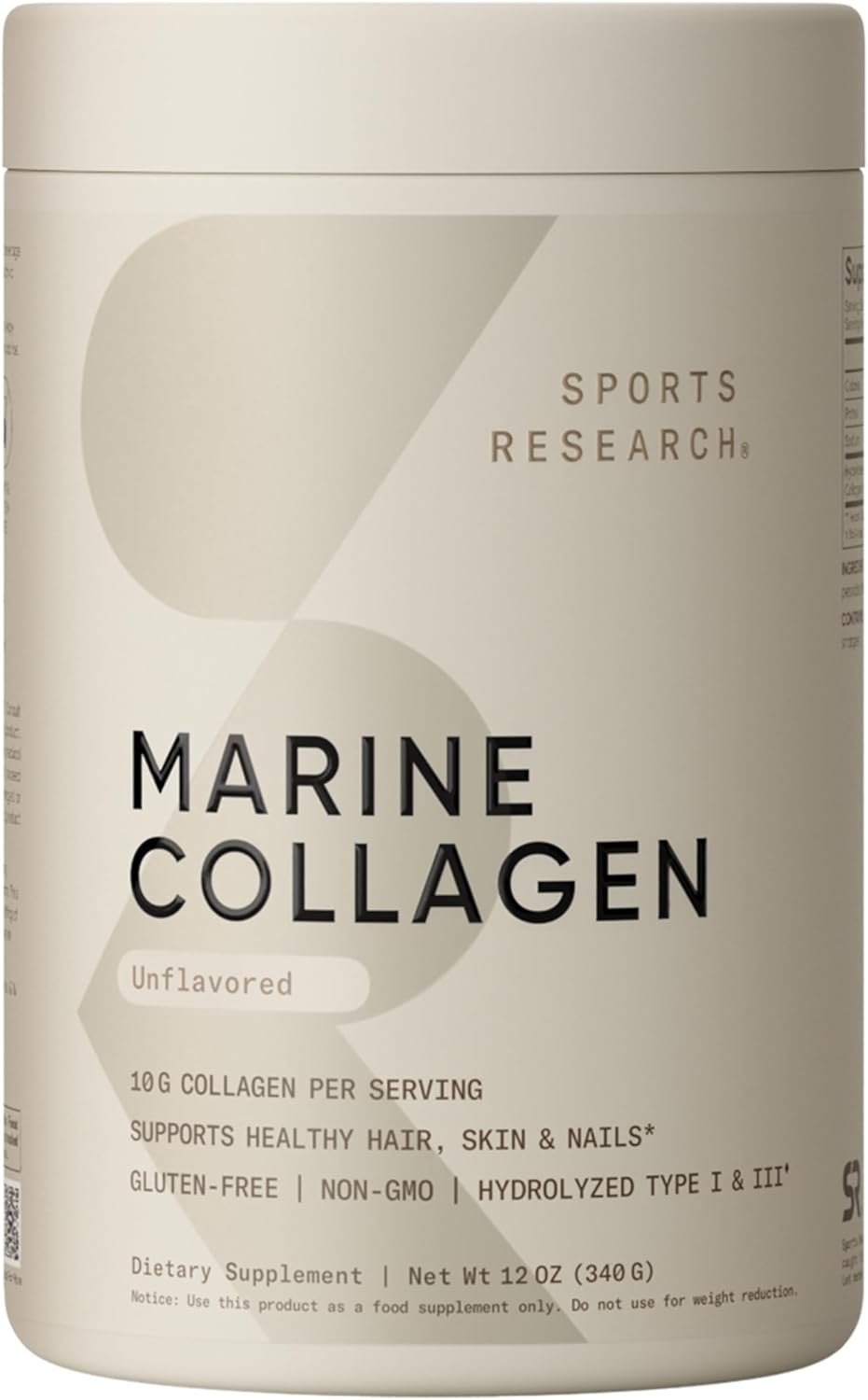 Sports Research Marine Collagen Peptides Powder – Sourced from Wild-Caught Fish, Pescatarian Friendly, Keto Certified & Non-GMO Tested – Easy to Mix in Water or Juice! (34 Servings)