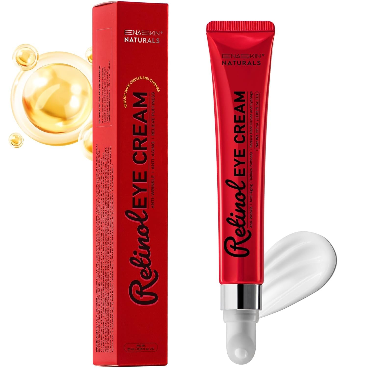 Retinol Eye Cream Anti Aging: Instant Eye Tightener & Wrinkle Repair Moisturizer – Under Eye Bags Treatment for Women – Peptide Eye Serum Reduce Dark Circles & Puffiness, 0.85 fl.oz