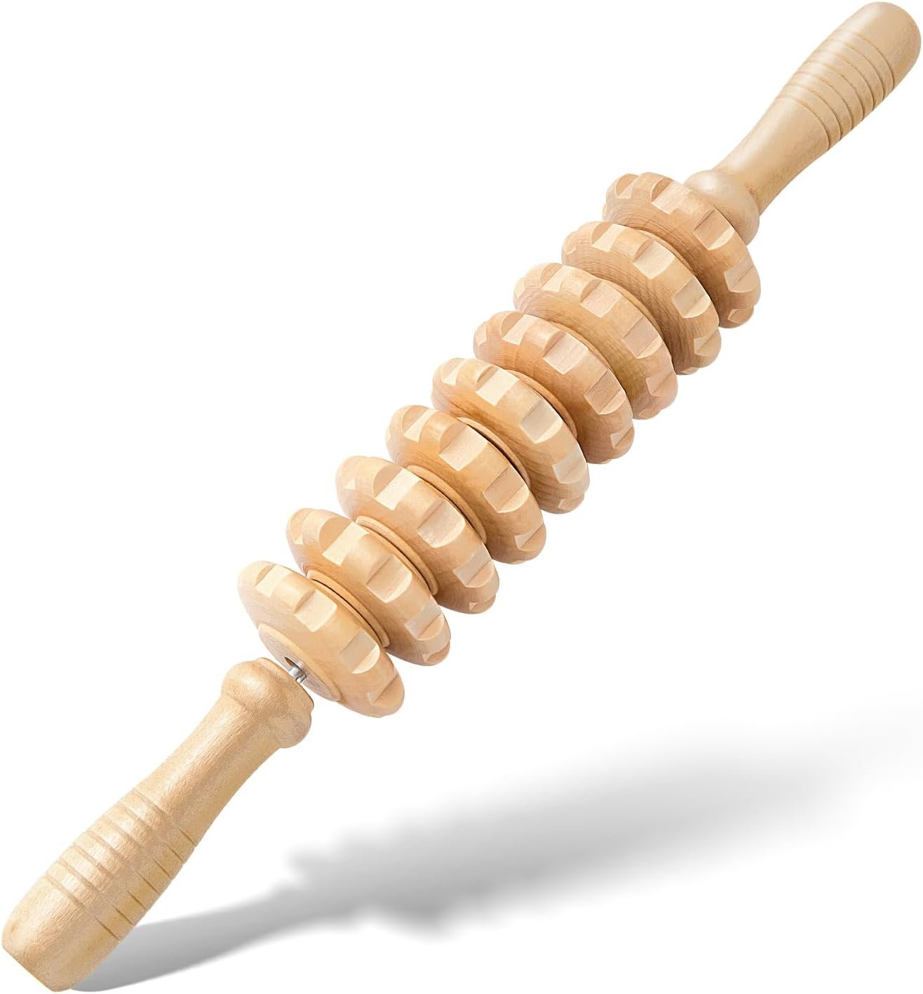 Wooden Cellulite Massage Roller for Legs and Thighs – Handheld Fascia Blaster Tool for Muscle Relief, Lymphatic Drainage & Body Sculpting – Anti Cellulite Massager for Women and Men (9 Wheel)