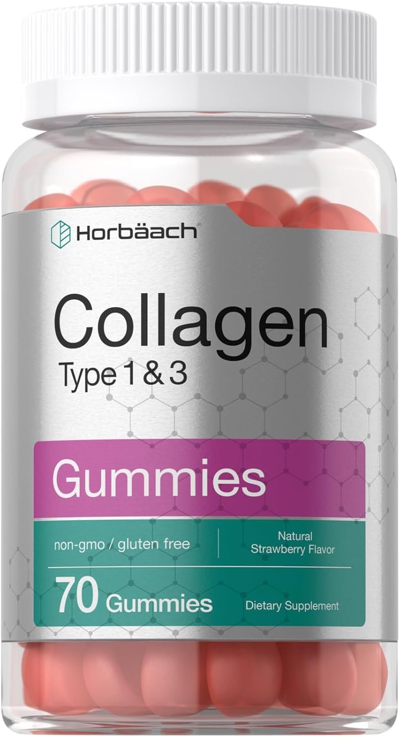 Horbäach Collagen Gummies | 70 Count | Strawberry Flavored Gummy | for Women and Men | Collagen Peptides Type 1 and 3 | Non-GMO, Gluten Free Supplement