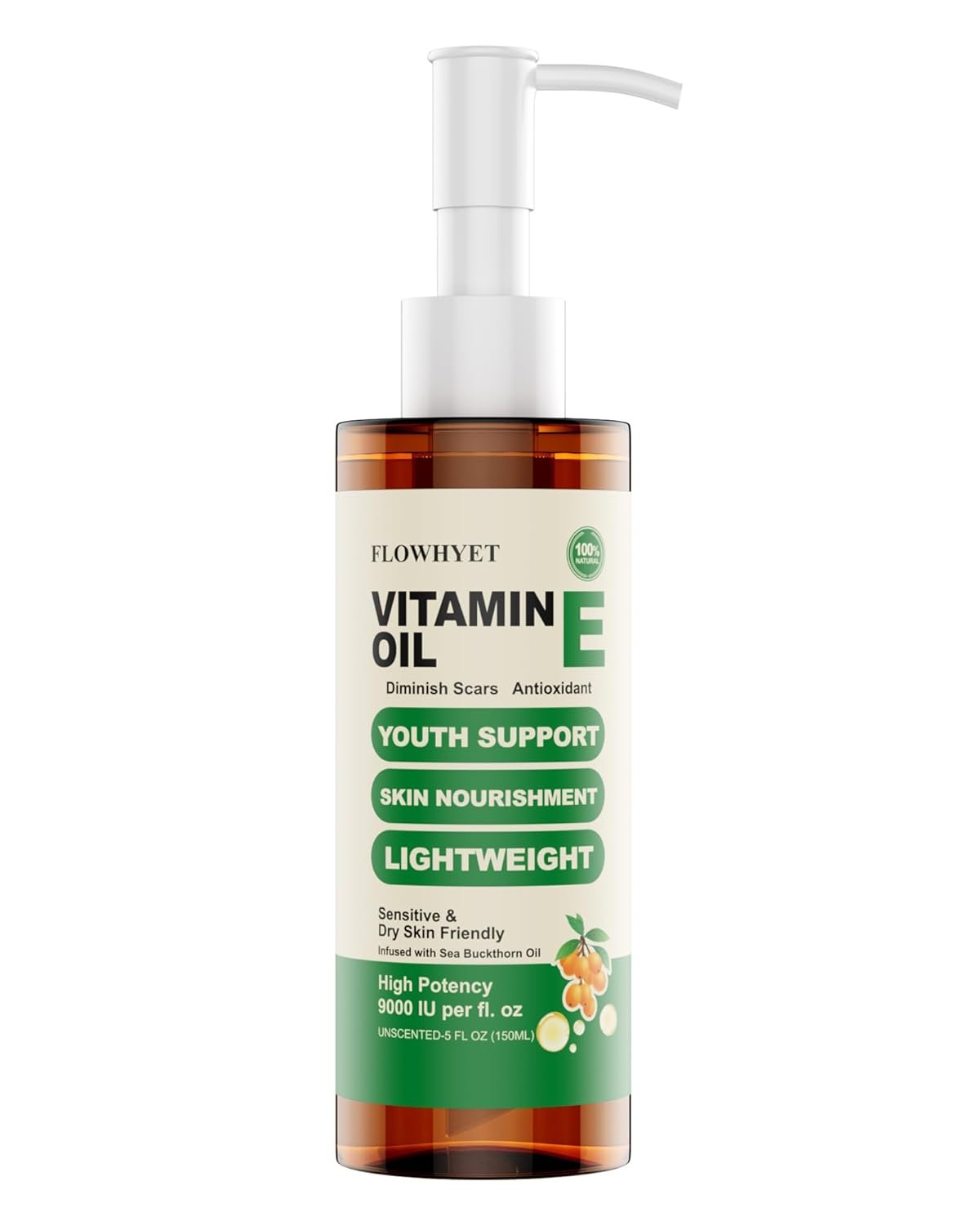 5 FLoz Organic Vitamin E Oil for Skin, Pure Vitamin E Oil for Scar, Stretch Marks, vit e for Cuticle, Skin and Hair, Lightweight Unscented Body Oil Moisturizing -150ML