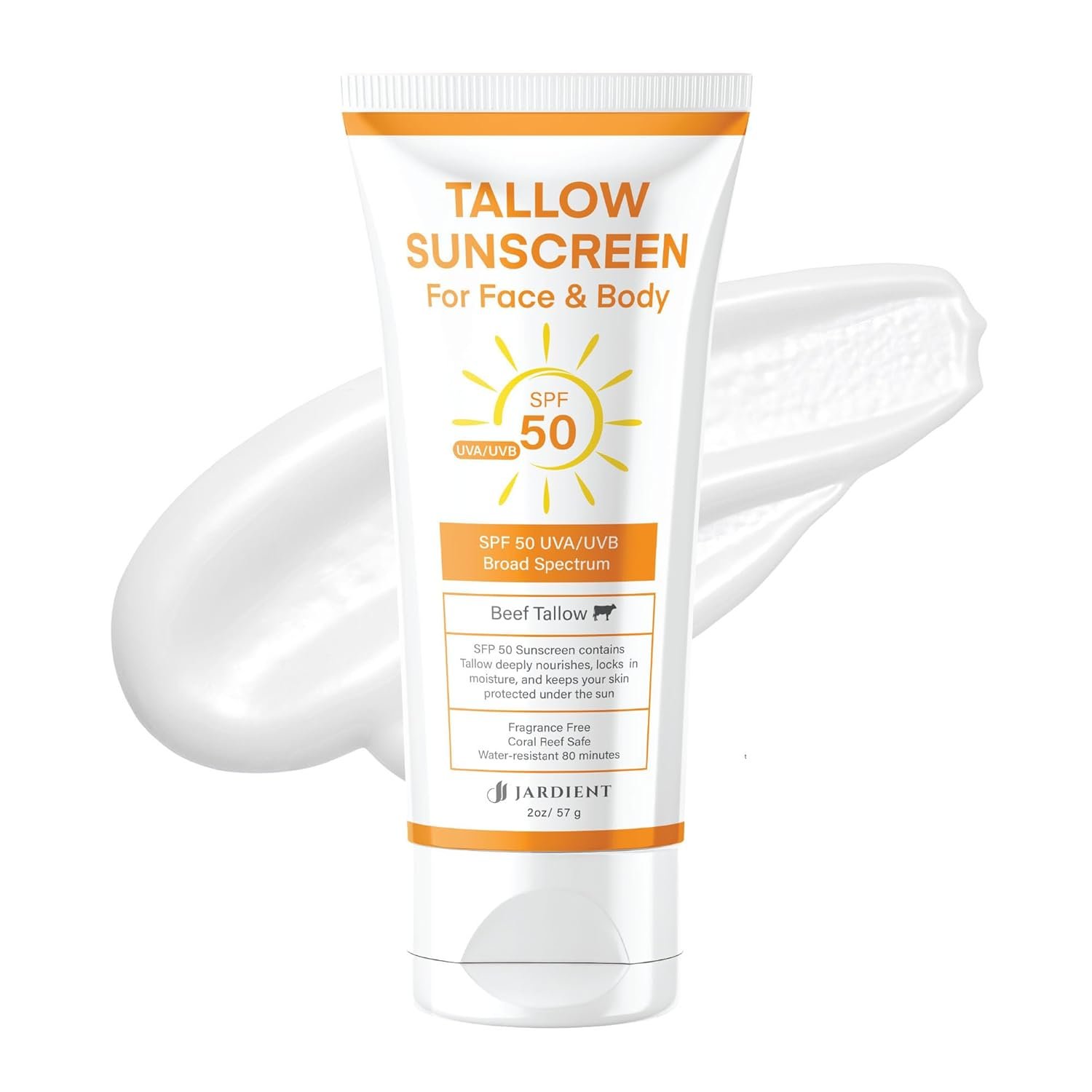 Beef Tallow Sunscreen SPF 50 with Mineral : Instant Sun Protection Non Nano Zinc Oxide Sunblock- Non Greasy Formula- Beach Jogging Outdoor Sports – 3 Fl oz, 85g