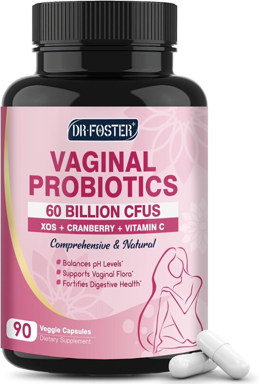 DRFOSTER Vaginal Probiotics for Women pH Balance with Prebiotics & Cranberry – Womens Probiotic Feminine Care Promote Healthy Vaginal Odor & Vaginal Flora, Support Gut Health & UTI – 90 Vegan Capsules