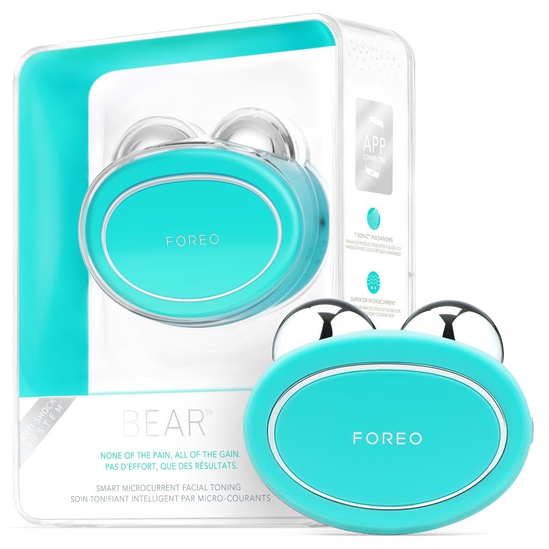 FOREO Bear Microcurrent Facial Device – Face Sculpting Tool – Instant Face Lift – Firm & Contour – Non-Invasive – Increases Absorption of Facial Skin Care Products – Mint
